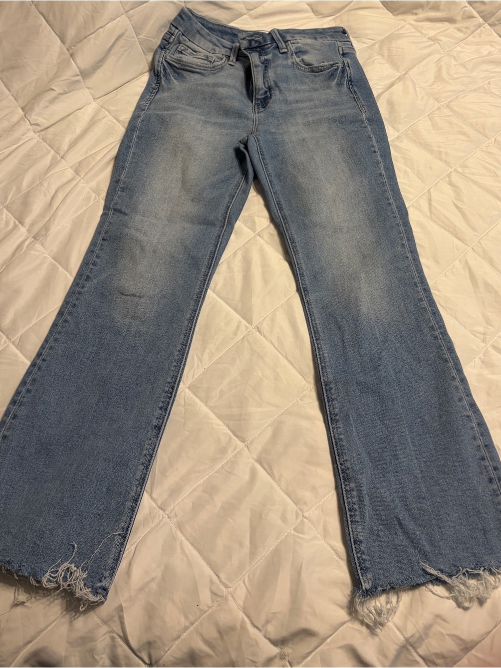 Women's Boot Cut Jeans in Light Blue Denim - Frayed Hem